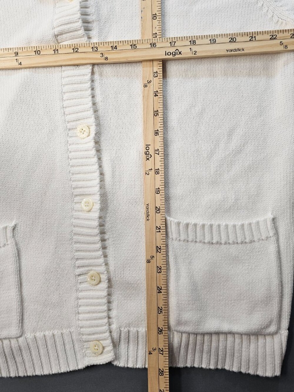 Lauren Ralph Lauren Cotton Shawl Collar Cardigan Sweater XL Cream Pockets - Picture 7 of 7